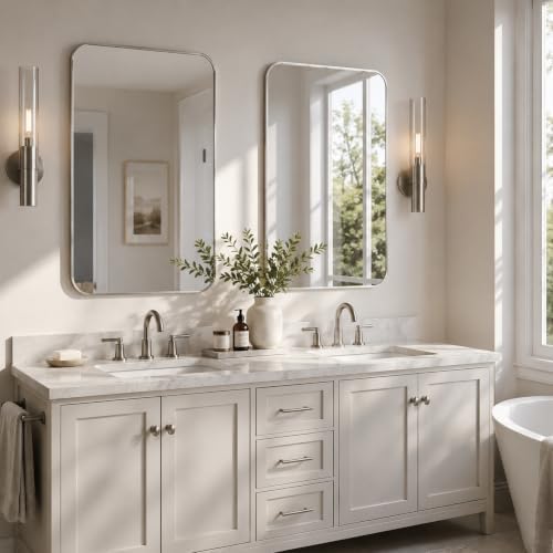 2-Pack 22x30 Inch Brushed Nickel Rounded Rectangle Vanity Mirrors
