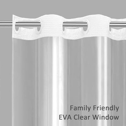 No Hook Shower Curtain with Liner Hotel Waffle EVA Window White 72W X 75L
