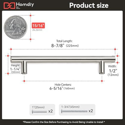 homdiy (100 Pack) Drawer Pulls Brushed Nickel Cabinet Pulls HD201SN Cabinet Hardware Euro Style Drawer Handles 6-1/4in Hole Centers Kitchen Cabinet Handles Cupboard Handles