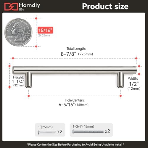 homdiy (400 Pack Drawer Pulls Brushed Nickel Cabinet Pulls HD201SN Cabinet Hardware Euro Style Drawer Handles 6-1/4in Hole Centers Kitchen Cabinet Handles Cupboard Handles