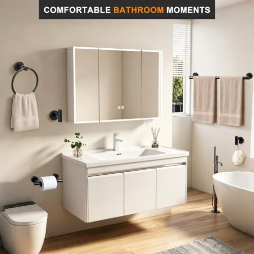 5 Piece Matte Black Bathroom Hardware Accessories Set, 24" Towel Bar Set