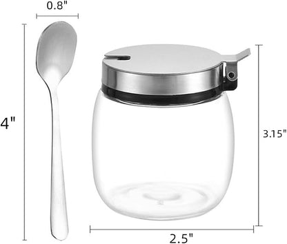 Hewnda 2Pcs Sugar Salt Container Set,8 oz glass jar with lid and spoon for storing condiments,coffee,sugar cubes,spices and more