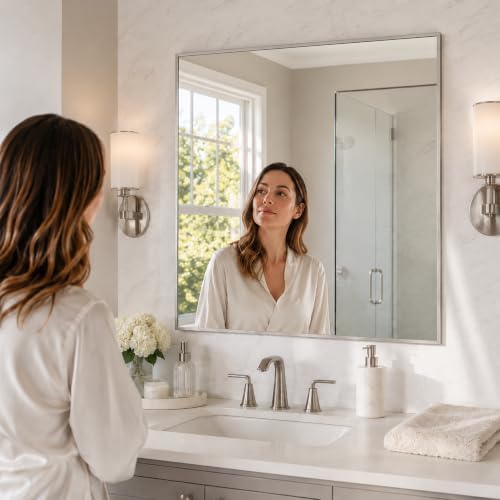 36"x36" Brushed Nickel Framed Square Bathroom Vanity Wall Mirror