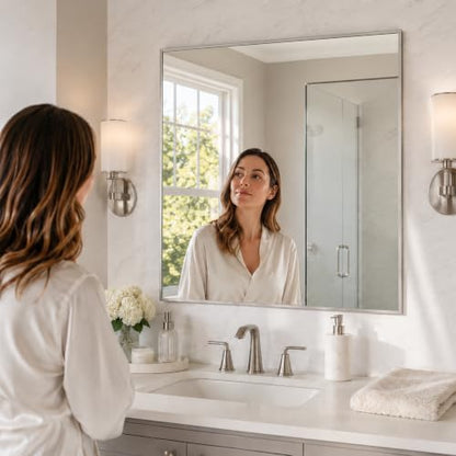 36"x36" Brushed Nickel Framed Square Bathroom Vanity Wall Mirror