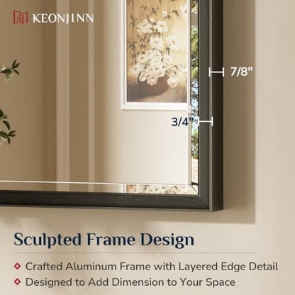 Keonjinn 30" x 30" Black Square Bathroom Mirrors for Over Sink, Aluminum