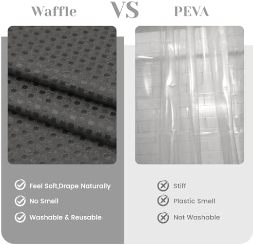 No Hook Waffle Shower Curtain with Snap in Liner Set, 54x80, Dark Grey