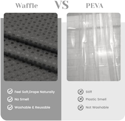 No Hook Waffle Shower Curtain with Snap in Liner Set, 54x80, Dark Grey