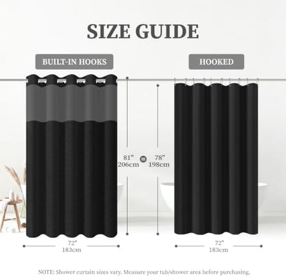 BTTN 72x81 Ringless Linen Textured Shower Curtain with Snap in Liner, Black