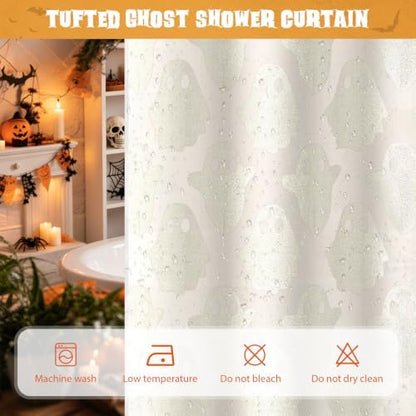 FADOTY No Hook Shower Curtain Set with Snap in Liner, Ghost, 71'' x 86''