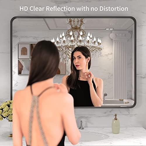 LOAAO 40X30 Inch Black Bathroom Mirror Metal Framed