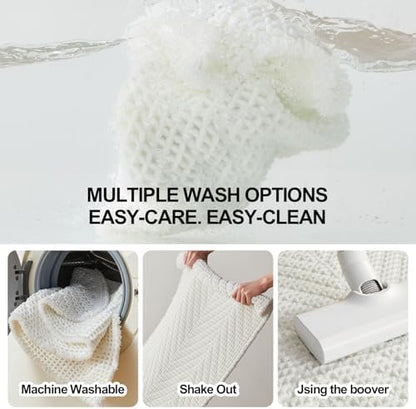 Sunfly Waffle Bath Mat, Boho Bathroom Rugs Non-Slip Washable Super Absorbent Quick Dry, Farmhouse Bathroom Decor 24"x48" Cream