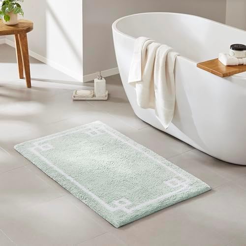 Madison Park Evan 100% Cotton Bath Rug Plush Absorbent, 24" x 40", Seafoam