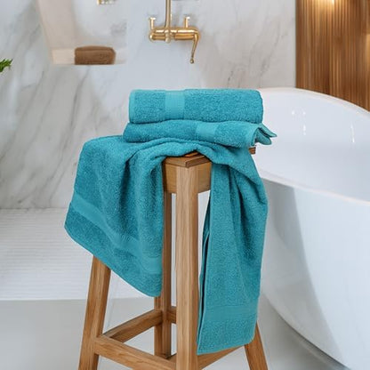 Large Bath Towels Set of 6 – 100% Cotton Terry – 24" x 50" – Quick Dry, Soft & Highly Absorbent – Teal Blue Towels for Bathroom, Gym, Spa, Pool & Daily Use
