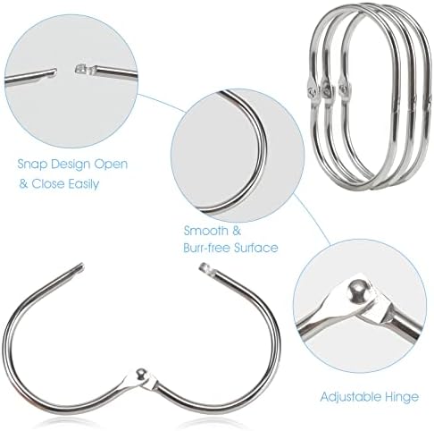 Goowin 24 Pcs Shower Curtain Rings, Shower Curtain Hooks, Oval Snap Shower Rings for Curtain, Metal Shower Curtain Rings Rust Proof, Glide Smoothly Shower Hooks for Shower Curtain Rod (Chrome)