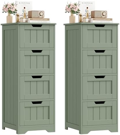 FOTOSOK Bathroom Storage Cabinet Set of 2, Bathroom Cabinet with 4 Drawers