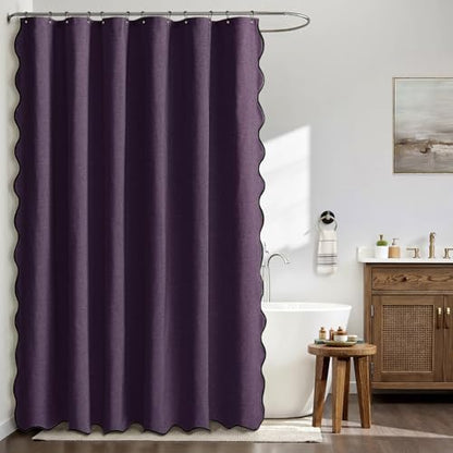 MIULEE Purple Scalloped Linen Shower Curtain 72x72 Inches
