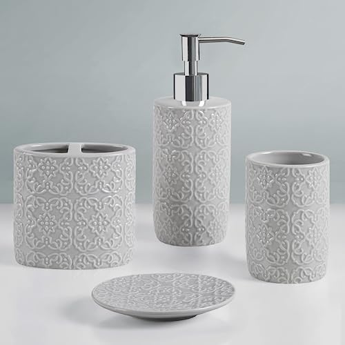 Martha Stewart Tara Bath Accessory Set Medallion, Grey