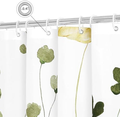 Gibelle Olive Green Beige Watercolor Floral Fabric Shower Curtain, 72x84
