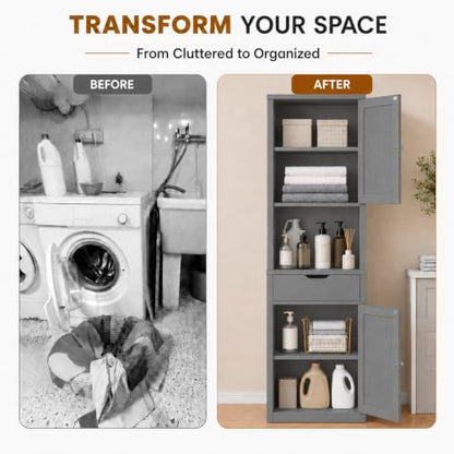 Walsunny Tall Bathroom Storage Cabinet with 6 Adjustable Shelves, Gray
