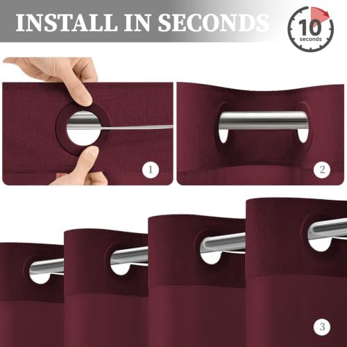 BTTN Burgundy Ringless Linen Look Shower Curtain with Snap in Liner, 72x75
