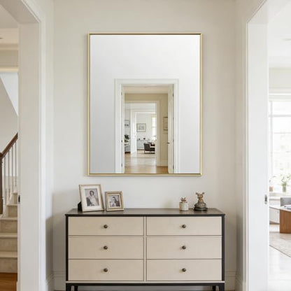 Bathroom Mirror for Wall, 40x30 Inch Framed Vanity Mirror Brushed Gold