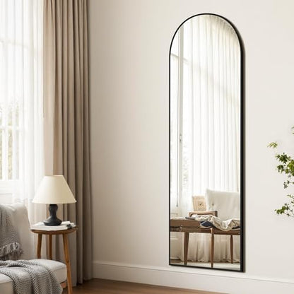 Arched Full Length Mirror, 56"x15" Standing Body Mirror for Wall, Black
