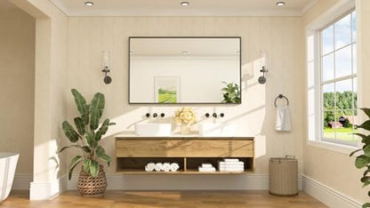 TETOTE Matte Black Beveled Framed Bathroom Mirror 60" x 36" Large Black Rectangle Metal Vanity Wall Mirror for Bathroom Sink, Modern Farmhouse, Tempered Glass, Shatterproof, Stronger Frame