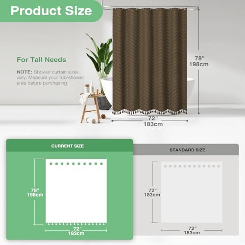 Dynamene Long Boho Farmhouse Shower Curtain Tufted Chevron 72"x78" Brown