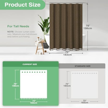 Dynamene Long Boho Farmhouse Shower Curtain Tufted Chevron 72"x78" Brown