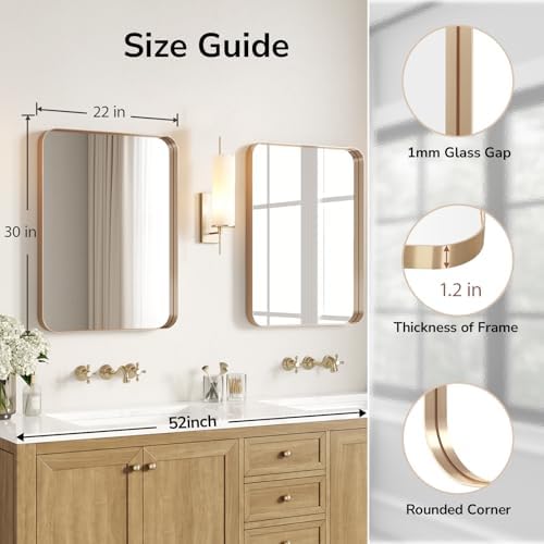 USHOWER Gold Bathroom Mirror 22"x30", Rectangle Mirror for Bathroom Sink
