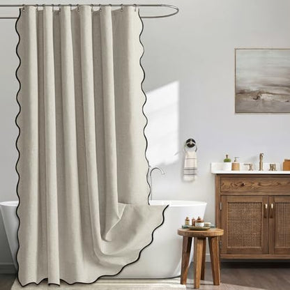 MIULEE Linen Scalloped Linen Shower Curtain 72x72 Inches