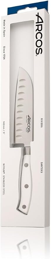 Arcos Santoku Knife Forged Blade Stainless Steel NITRUM 140mm, POM Handle White, Resistant to Extreme Temperatures and Chemicals, Riviera Blanc Series