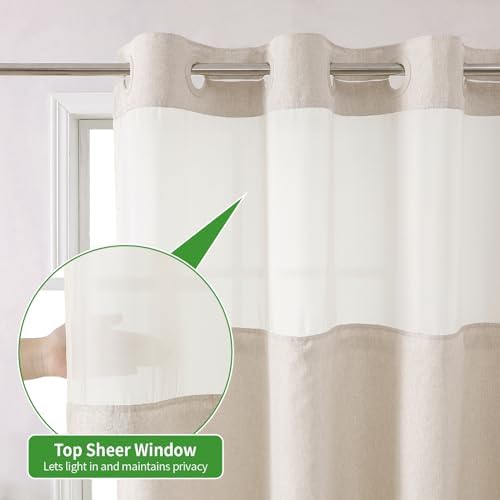 eachope No Hook Linen Texture Shower Curtain with Snap-in Liner,48x74 Cream