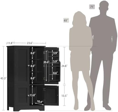 43”H Pantry Cabinet with 4 Doors, Kitchen Cabinet with 6 Door Shelves
