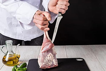 Arcos Boning Knife 6 Inch Nitrum Stainless Steel and 160 mm blade. Professional Butcher Knife to Slice Bones from Meat. Ergonomic Polypropylene Handle. Series Manhattan. Color Black.
