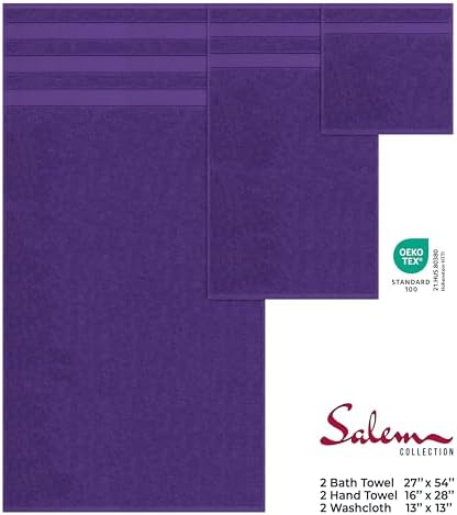 American Soft Linen Salem Turkish Bath Towel Set, 100% Cotton 600 GSM 6 Piece Towels for Bathroom, 2 Bath Towels 2 Hand Towels 2 Washcloths, Purple