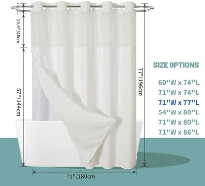 eachope No Hook Waffle Shower Curtain with Snap-in Liner, 71x77 Inch, Cream