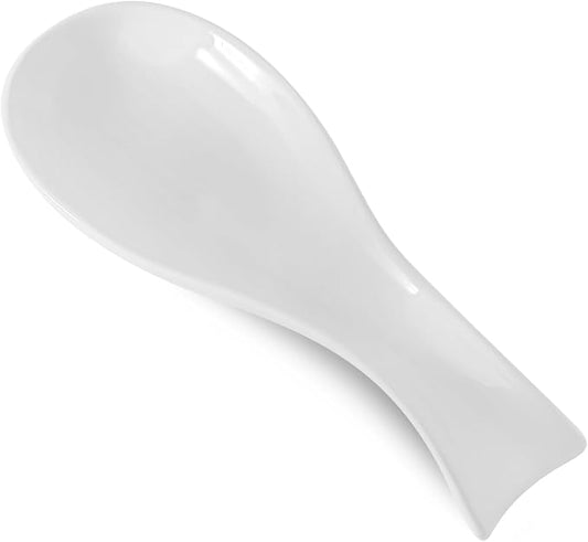 Hasense Spoon Rest for Stove Top, Cooking Spoon Holder for Kitchen Counter, Porcelain Dishwasher Safe Utensil Rest for Spatula, Ladle and Tong, Modern Classic Kitchen Coffee Bar Decor, White