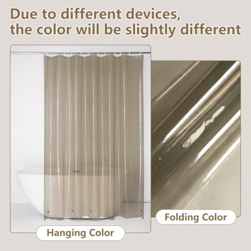 EurCross Waterproof Brown Plastic Shower Curtain with 5 Bottom Magnets, 4G Clear PEVA Shower Curtain Liner for Bathroom 72x72 inches