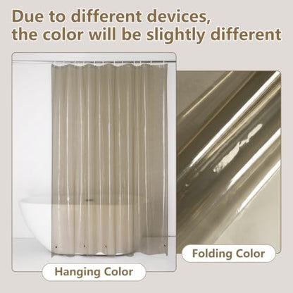 EurCross Waterproof Brown Plastic Shower Curtain with 5 Bottom Magnets, 4G Clear PEVA Shower Curtain Liner for Bathroom 72x72 inches