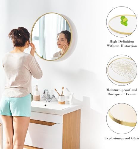 NEWBULIG 28 Inch Round Bathroom Mirror, Wall Mount Vanity Mirror