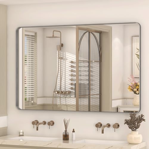 48x30 Inch Silver Brushed Nickel Bathroom Mirror for Wall