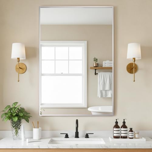 FICTOR Bathroom Vanity Mirror for Over Sink, 24" x 36", Silver