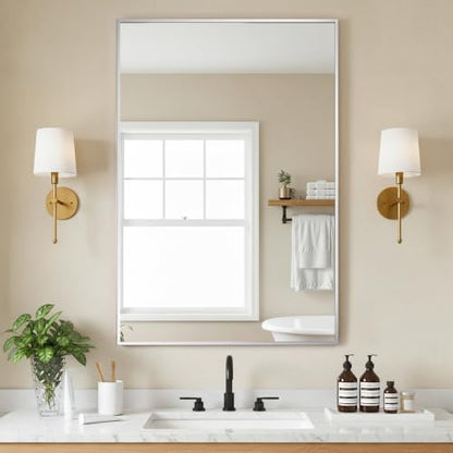 FICTOR Bathroom Vanity Mirror for Over Sink, 24" x 36", Silver