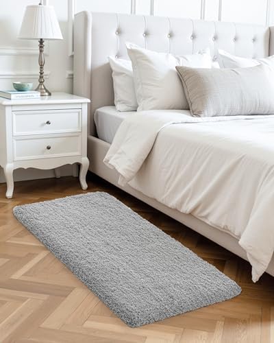 ILANGO Grey Bathroom Rugs 60" × 24" Non Slip & Super Absorbent Extra Thick Soft, Washable Bath Carpet Runner for Floor, Microfiber Plush Shaggy Bath Mats with Rubber for Bedroom Bathtub Shower Room
