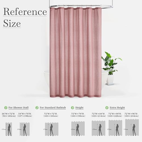 KGORGE Linen Fabric Shower Curtains-Semi Sheer Button Hole Lightweight Waterproof Privacy Linen Blend Shower Curtains Sets for Nursery Bathroom with 12 Hooks, 72 x 84 inches Long, Dusty Pink, 1 Panel