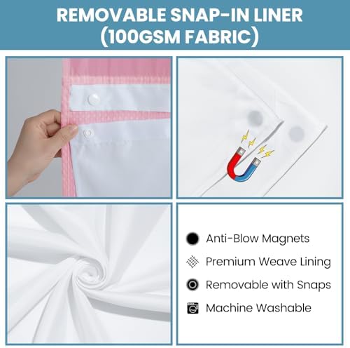 SORTTO No Hook Waffle Shower Curtain with Snap in Liner Set, 71x74, Pink