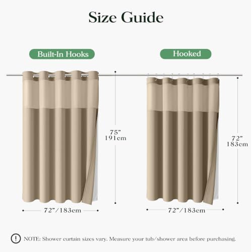 Dynamene Beige Hook Free Waffle Shower Curtain & Snap-in Fabric Liner,72x75