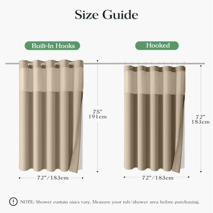 Dynamene Beige Hook Free Waffle Shower Curtain & Snap-in Fabric Liner,72x75