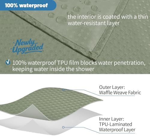 2-in-1 Waterproof Fabric Shower Curtain - No Separate Liner Needed, Hotel-Style Waffle Weave, Effortless Cleaning & Washable Bathroom Shower Curtain Set,72Wx84H,SageGreen